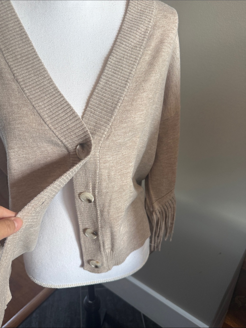 Willow & Root Taupe Fringe Cardigan Sweater NWT Small Buckle Boho Western - Picture 9 of 10